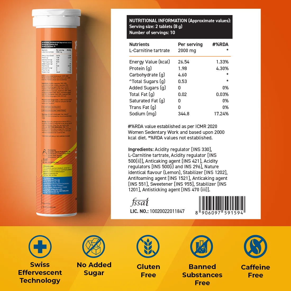 Fast&Up Lean Body L-Carnitine Effervescent Tablets 20 tabs, Lemon thumbnail 3