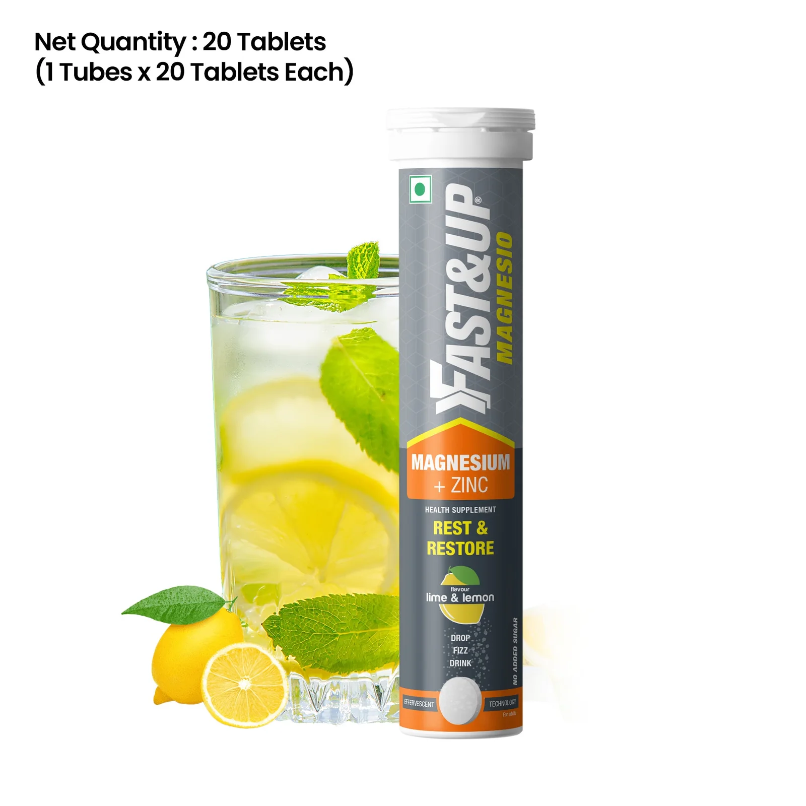 Fast&Up Magnesium + Zinc Effervescent Tablets 20 tabs, Lime and Lemon thumbnail 2