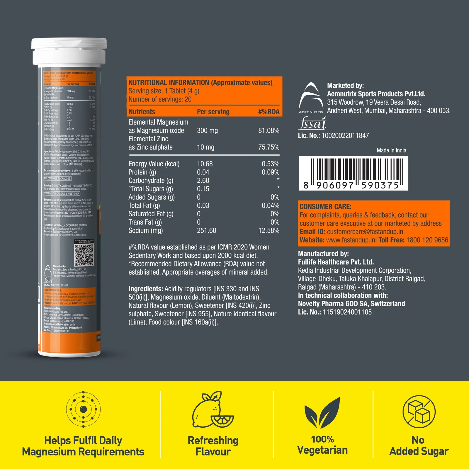 Fast&Up Magnesium + Zinc Effervescent Tablets 20 tabs, Lime and Lemon thumbnail 3