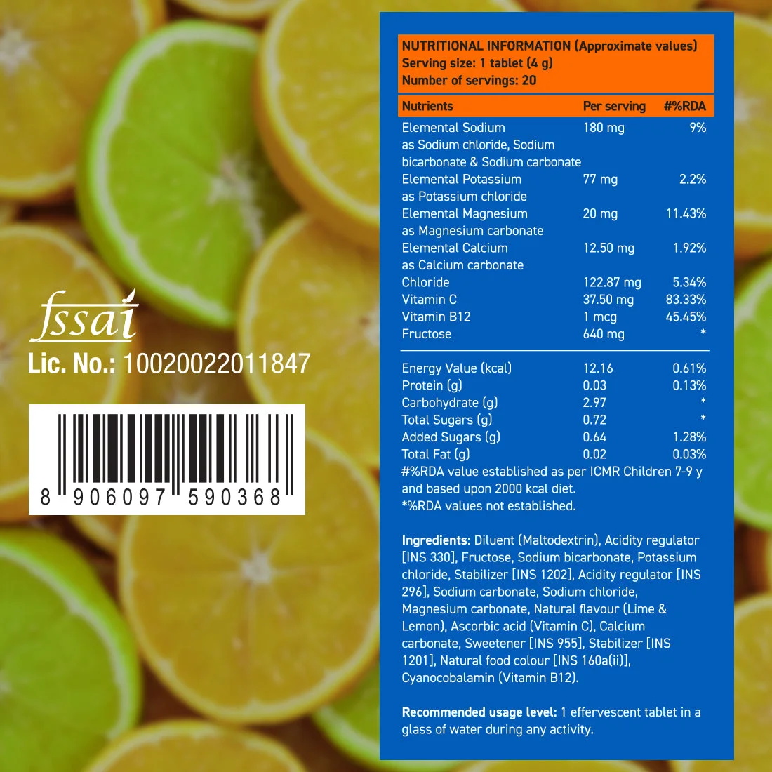 Fast&Up Reload Electrolytes Effervescent Tablets 20 tabs, Lime and Lemon thumbnail 3