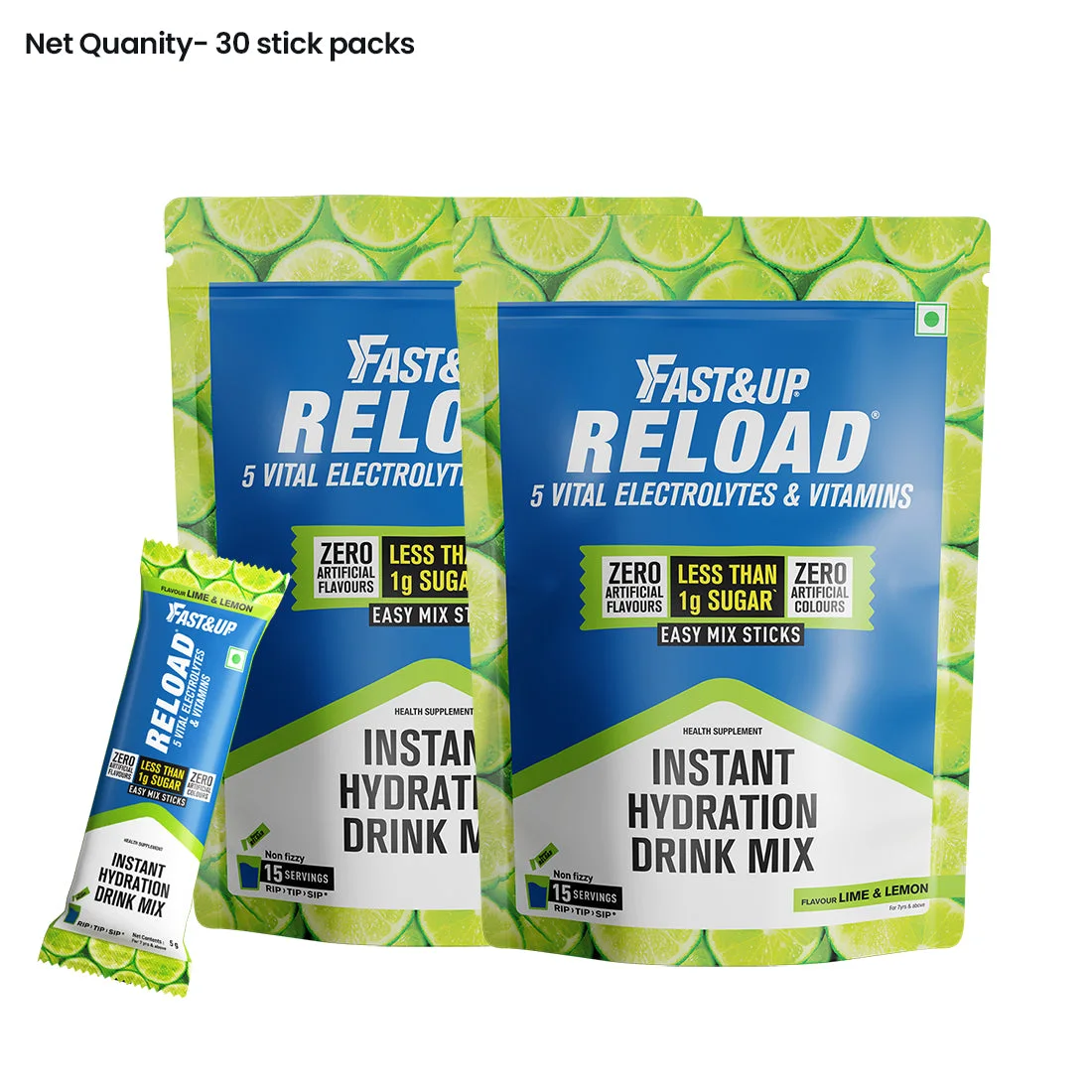 Fast&Up Reload Electrolytes Stick Pack 15 sachets, Lime and Lemon thumbnail 2