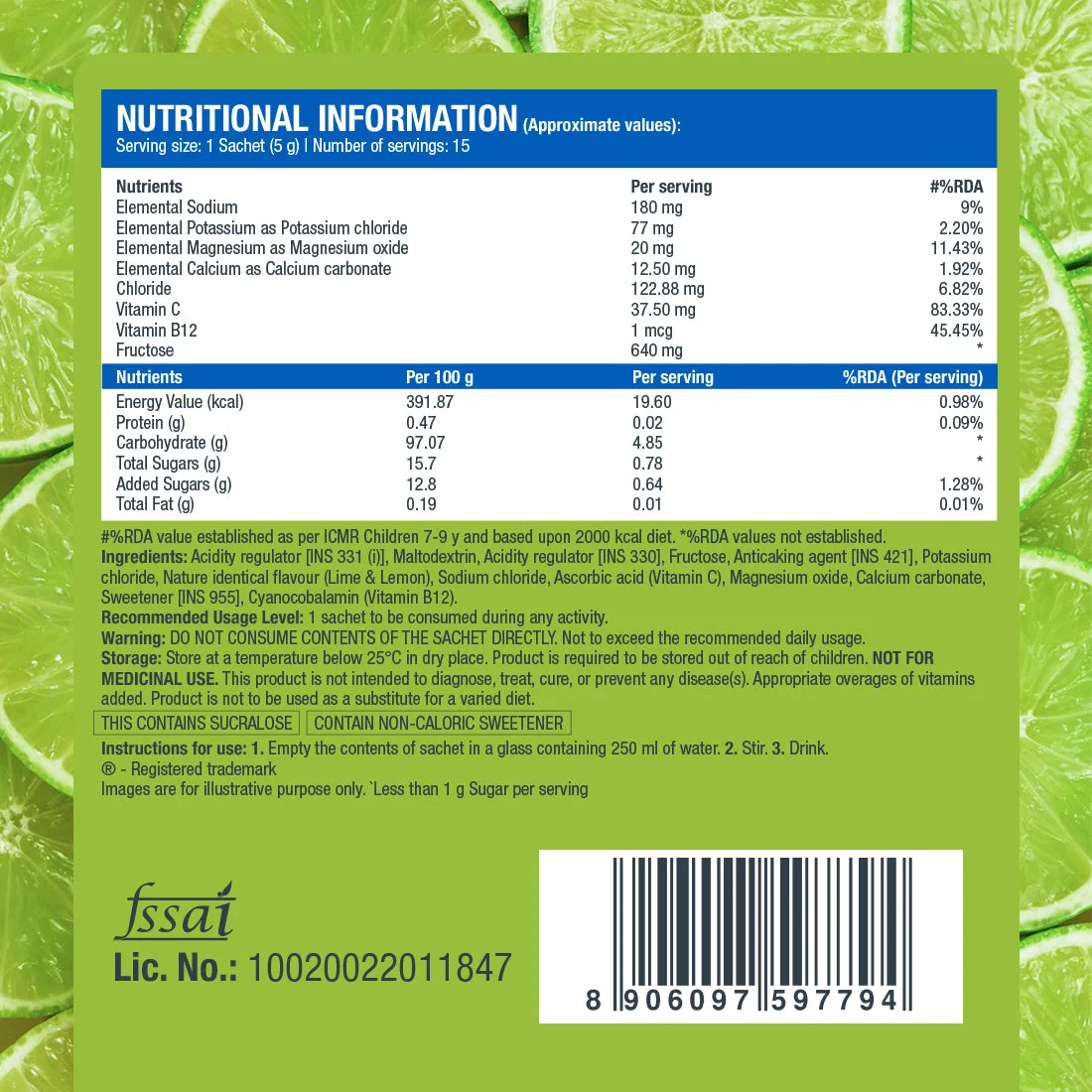 Fast&Up Reload Electrolytes Stick Pack 15 sachets, Lime and Lemon thumbnail 3
