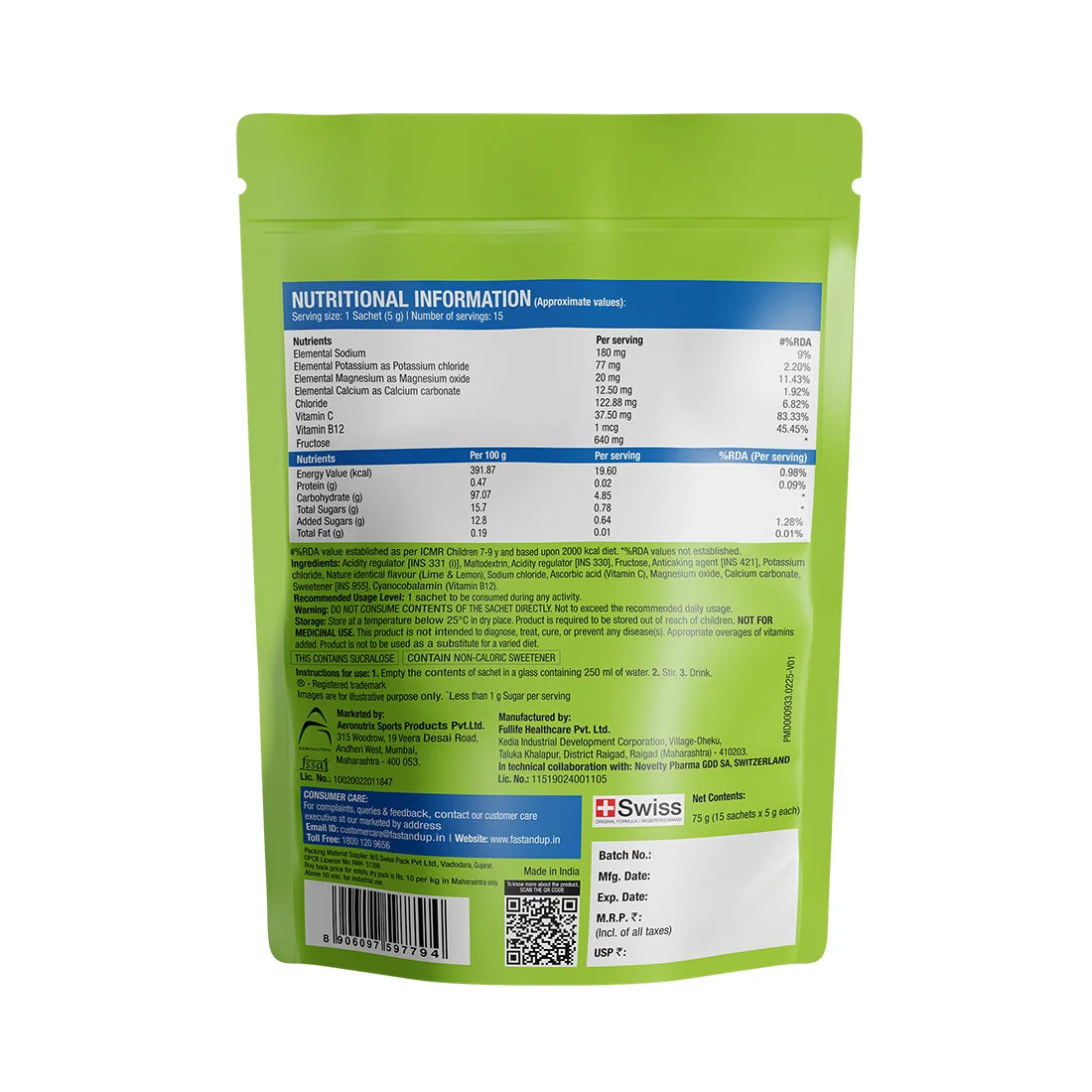 Fast&Up Reload Electrolytes Stick Pack 15 sachets, Lime and Lemon thumbnail 4