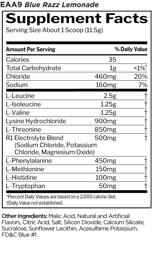 Rule 1 Essential Amino 9 345 g, Blue Razz Lemonade thumbnail 2